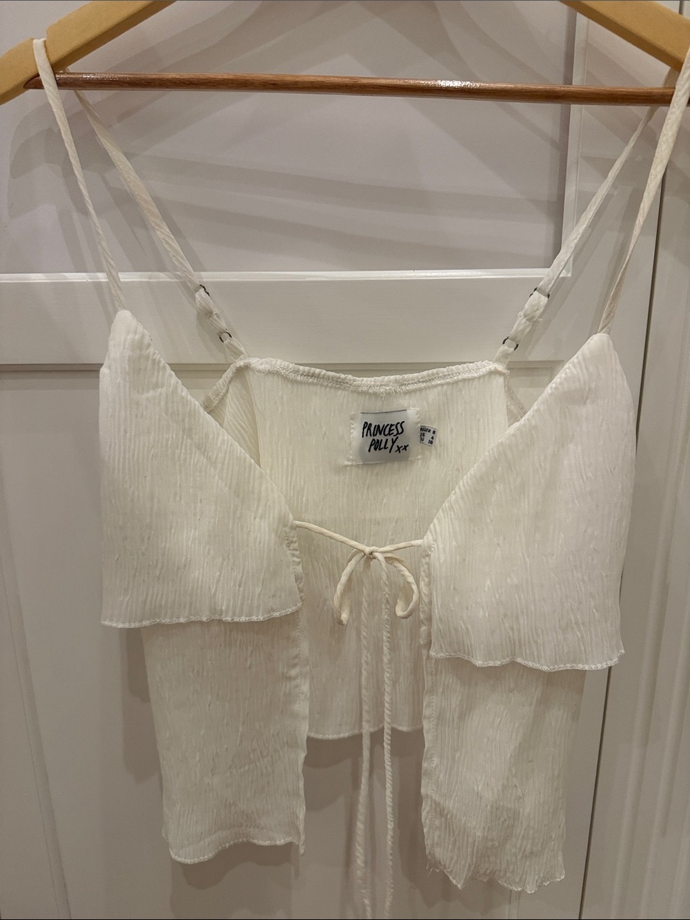 Princess Polly Cream Crinkle Tie-Front Camisole